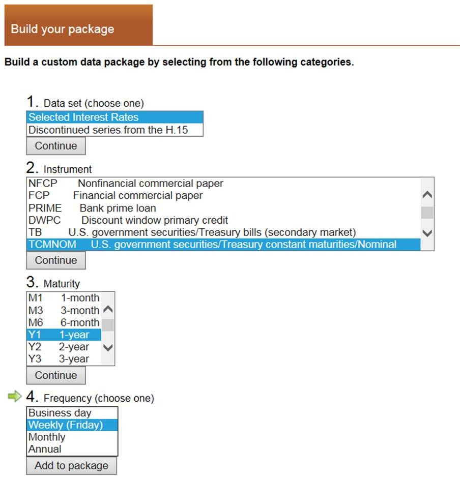 Screenshot showing hot to Choose the appropriate interest rate series