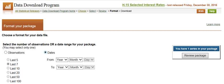 Screenshot showing how to select dates for interest rates