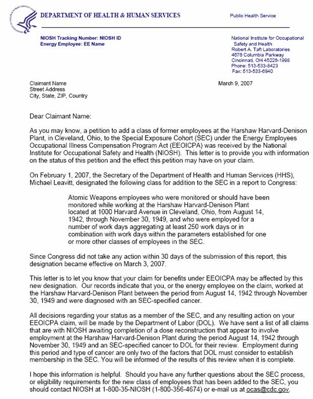 EEOICPA Bulletin 07-16 Attachment 3