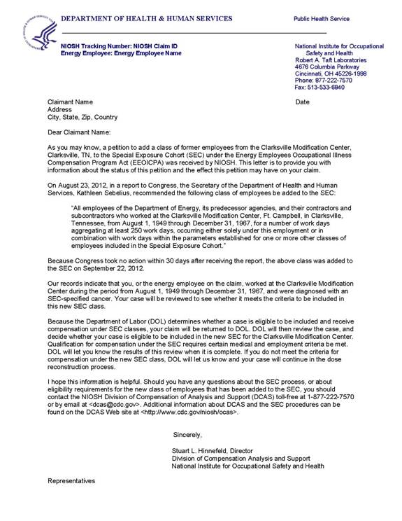 SEC Claimant Letter - Clarksville - no sig