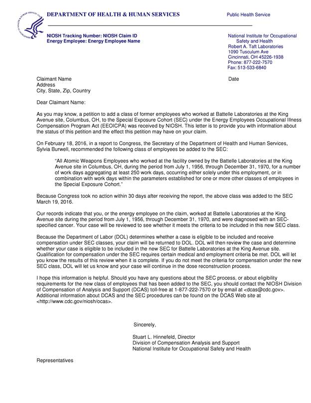 SEC Claimant Letter - Battelle Lab-King - no sig