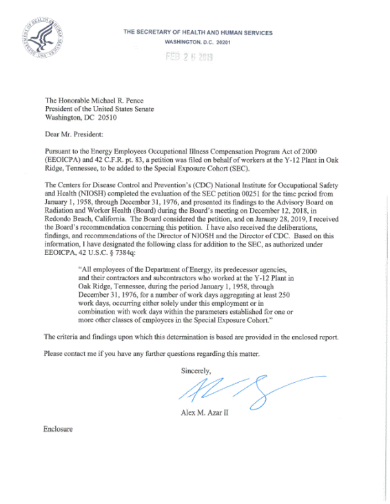 Letter the Preisdent of the US Senate