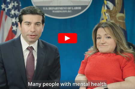 Keith Sonderling, Deputy Secretary of Labor with Julie Hocker, Assistant Secretary of Disability Employment Policy. The American and Department of Labor flags stand as the backdrop.