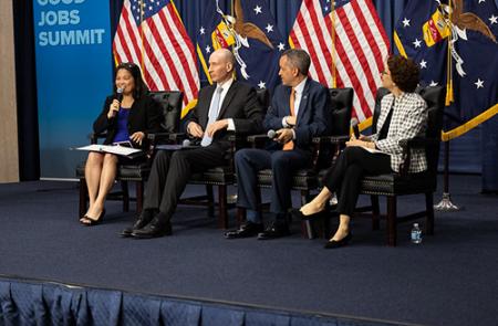 A panel discussing theThe Good Jobs Initiative