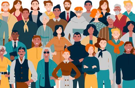 cartoon depiction of various people